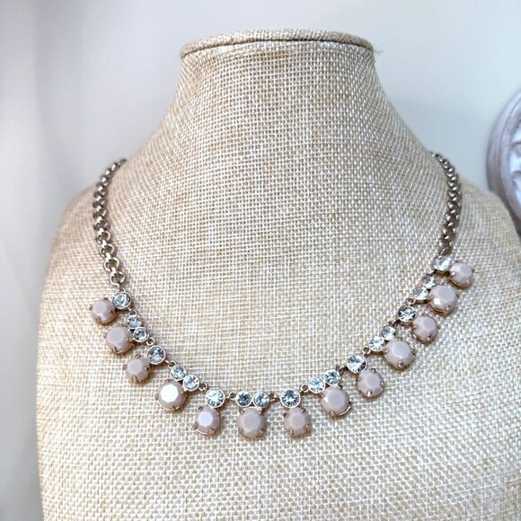J.Crew Gold-Tone Necklace With Neutral Beige Gems & Clear Crystals 18-20 Inches - Picture 13 of 13